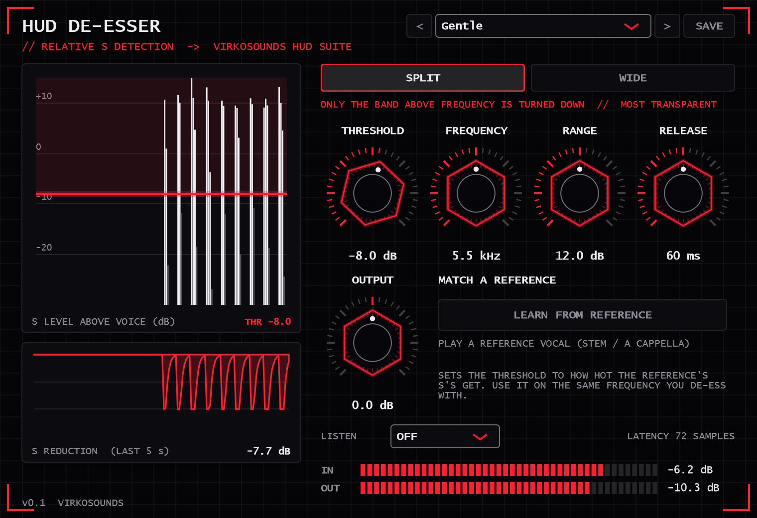 HUD De-esser plugin window